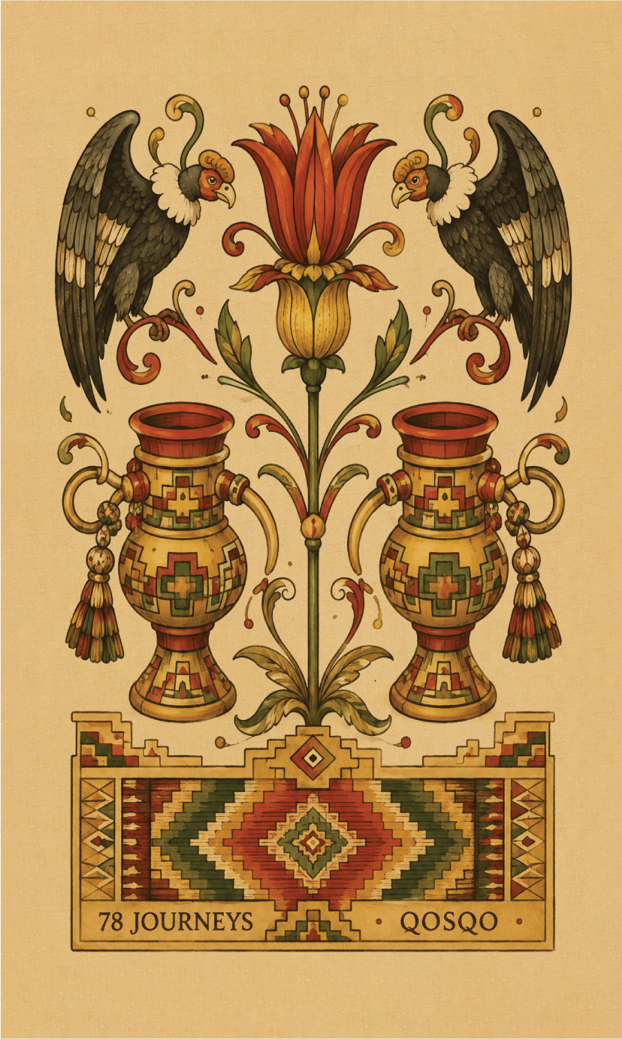 Original artwork for the card Two of Keros from Quni Samiyuq: Tarot of the Inca Path